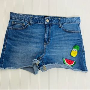 Gap Flippy Sequin Fruit Print Denim Shorts 16 Plus